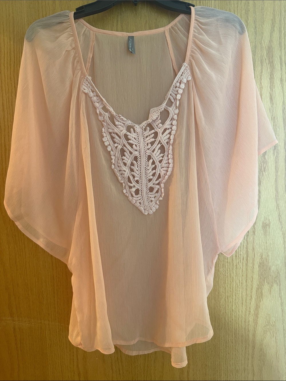 Vanity Light Pink Chiffon Tunic with Crochet V-Neck